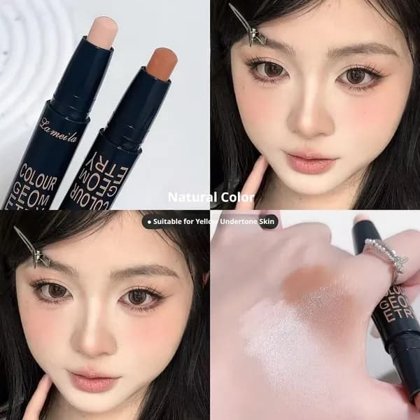 La meila двухцветный скульптор для лица Colour Geometry Stick с сатиновым финишем для теплой кожи, нюд и коричневый