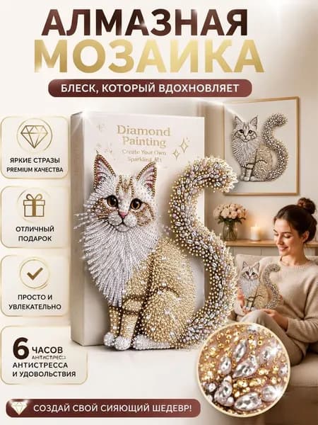 Набор для алмазной живописи Кошка (включает стразы)