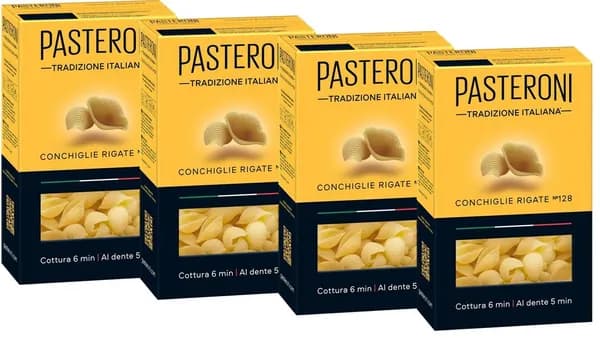 Макаронные изделия PASTERONI CONCHIGLIE RIGATE №128 / Конкилье Ригате 400г*4штуки