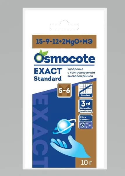 Осмокот Экзакт стандарт 5-6 М, NPK 15-9-12+2MgO+МЭ, гранулы 10 гр.