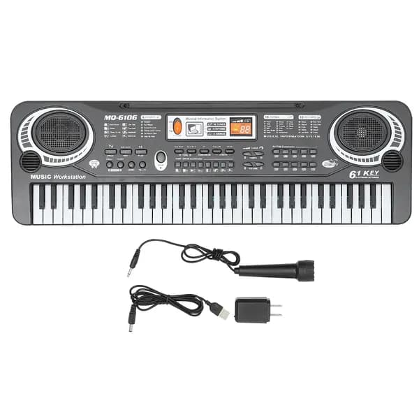 Черное обучающее электронное пианино из пластика для развития музыкальных навыков