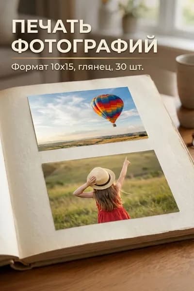 Печать фотографий 10х15, глянцевые, 30 шт.