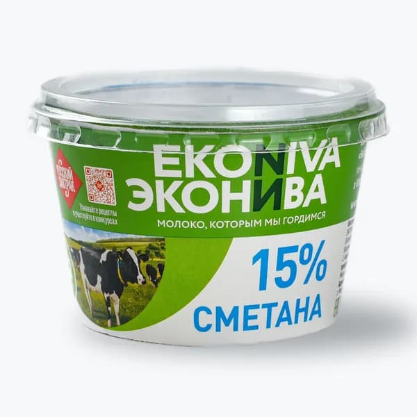 Сметана 15%, 180 г, ЭкоНива