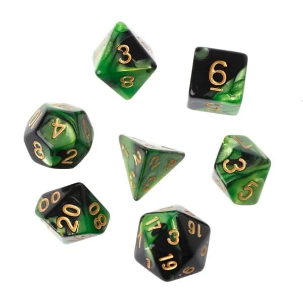 7-ми гранные игральные кости из акрила для НРИ D4-D20, Зеленый + черный