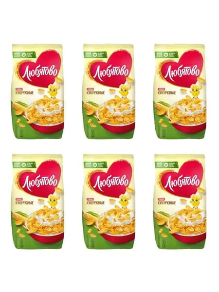 Любятово Готовый завтрак Хлопья кукурузные, 300 г, 6 шт /