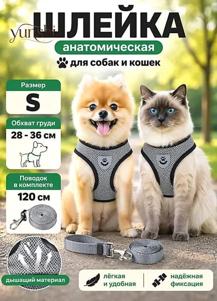 Шлейка для собак и кошек с поводком
