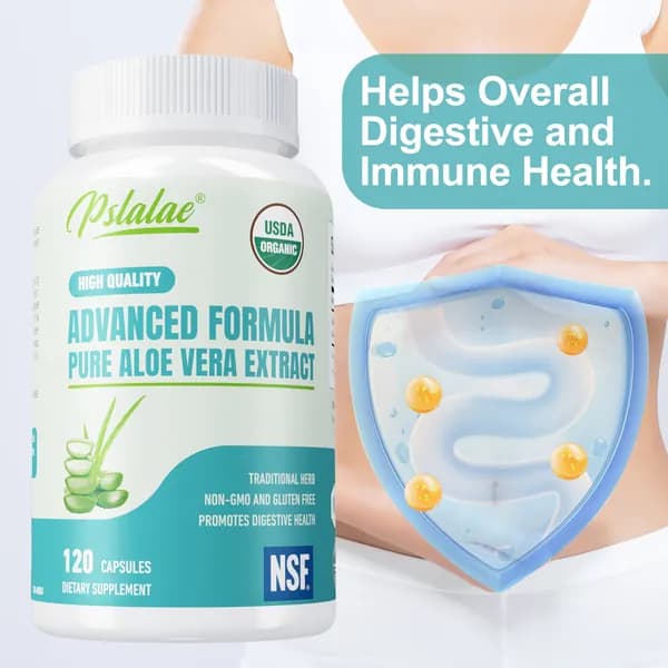Биологически активная добавка Pslalae Organic Aloe Vera Extract Capsules - для поддержания здоровья кишечника и комфорта пищеварения