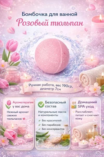 Бомбочка для ванны Розовый тюльпан 1 шт