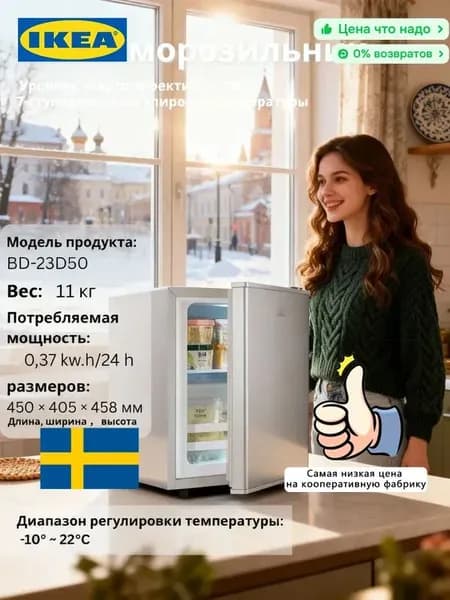 IKEA Морозильная камера Морозильник 23 л для дома, 2 выдвижных контейнера, прозрачный, светло-коричневый