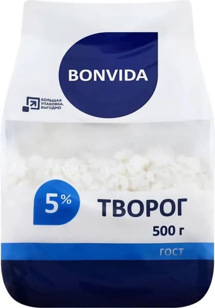 Творог рассыпчатый BONVIDA 5%, без змж, 500г, 500г