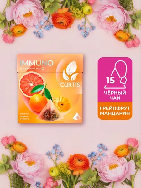 Чай в пирамидках черный Curtis Immuno, ароматизированный, средний лист, 15 шт