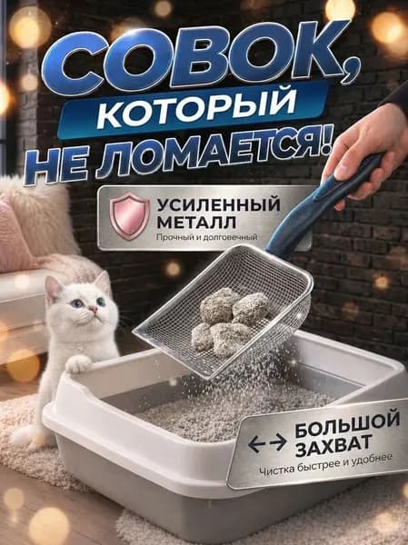 Металлический совок для кошачьего туалета, усиленная лопатка для лотка с сеткой