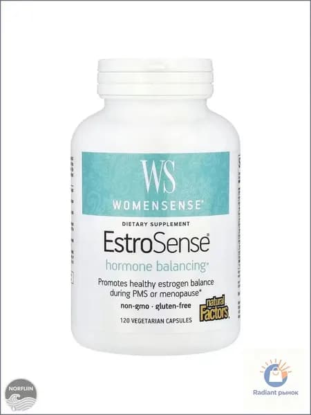 Natural Factors, WomenSense, EstroSense, гормональный баланс, 120 вегетарианских капсул.