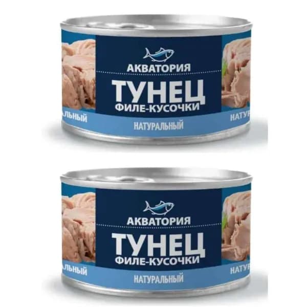 Акватория Тунец в собственном соку, кусочками, 185 г, 2шт