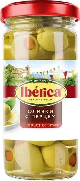 Оливки IBERICA с перцем /стекло/ 235г
