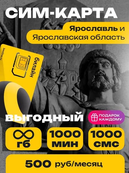 Сим-карта Билайн тариф Выгодный Ярославская область Безлимитный интернет и 1000 минут за 500 руб.