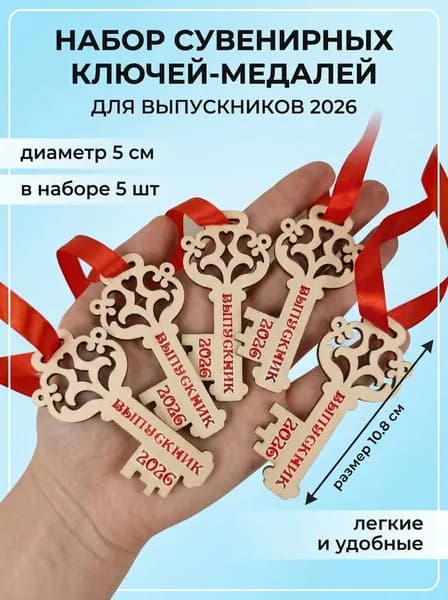 Медали ключики "Выпускник 2026"5 шт. Подарок выпускникам