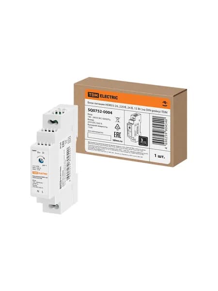 Блок питания на DIN-рейку HDR15-24, 220 В, 24 В, 15 Вт TDM Electric