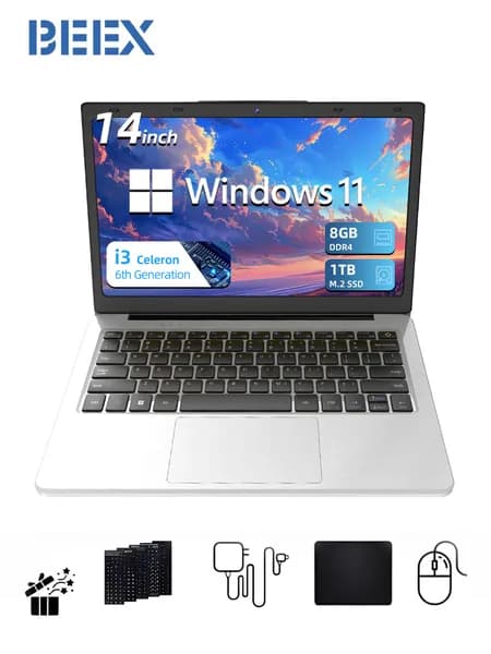 BEEX X141-3855U Ноутбук 14.1", Intel Celeron 3855U, RAM 8 ГБ, SSD 1024 ГБ, Intel HD Graphics 510, Windows Pro, (X141-3855U), серебристый, Английская раскладка