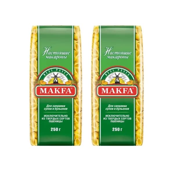Макароны Ракушечки гладкие "Макфа", 250г*2шт