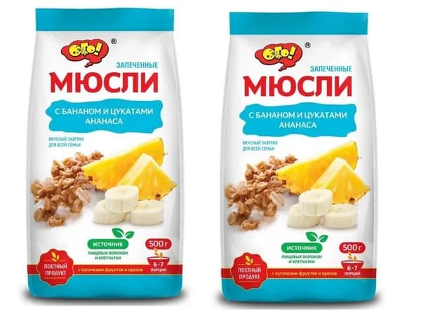 Ого! Мюсли запеченные с бананом и цукатами, ананаса 500г,2шт