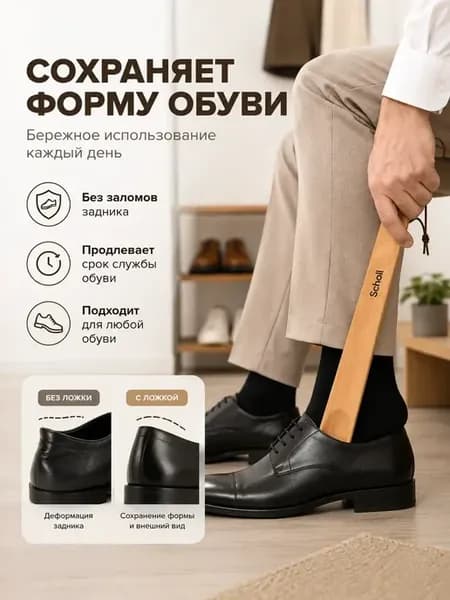 Ложка для обуви деревянная 30 см цвет рандом