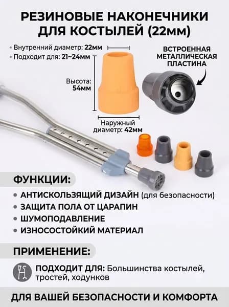 Наконечники для костылей и тростей резиновые (22 мм), 2 шт. / Антискользящие насадки для ходунков