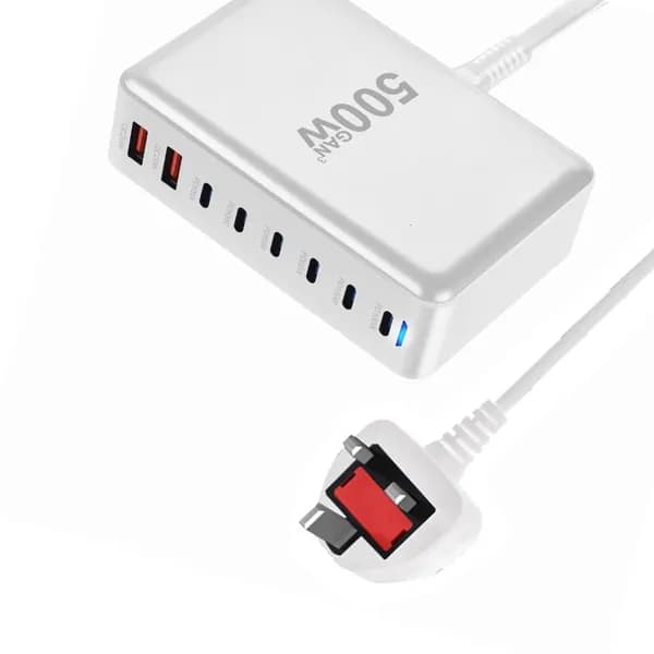 500W 8 Port Gans Chargers Станция быстрого зарядки 6 USB C 2 A Adapters PD, Белый - UK