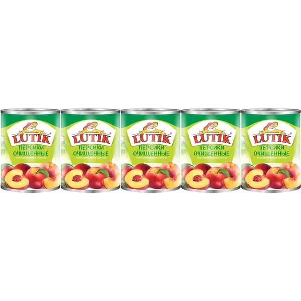 Персики Lutik половинки очищенные в сиропе 425 мл, набор: 5 штук