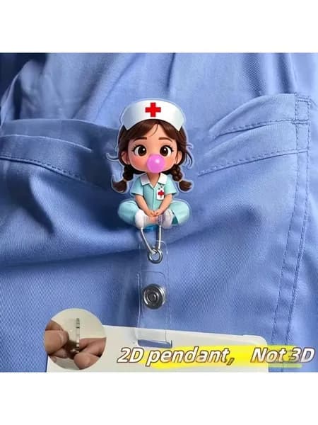 Бейдж-держатель с рисунком медсестры, акриловый, выдвижной, для удостоверений и пропусков, практичный аксессуар