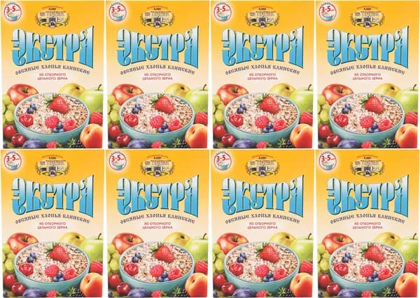 Хлопья Клинские Экстра овсяные быстрого приготовления, комплект: 8 упаковок по 1 кг