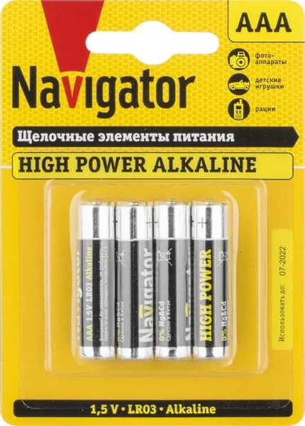 Элемент питания алкалиновый AAA/LR03 NBT-NE-LR03-BP4 (блист.4шт) Navigator 94751