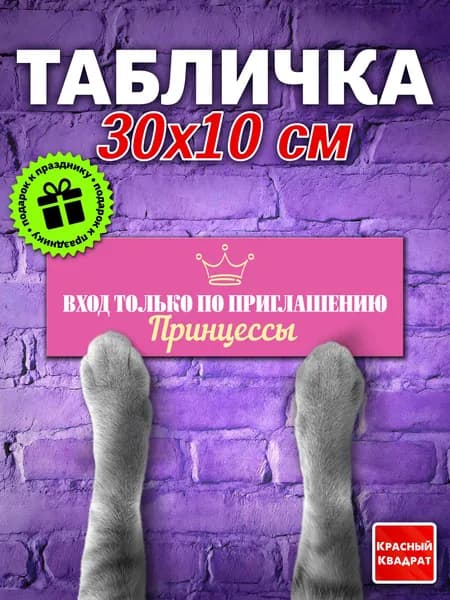 Табличка на дверь прикольная, "Вход только по приглашению принцессы", 30х10 см
