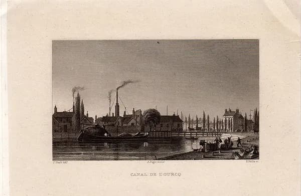 1830 год. Гравюра. Франция. Виды Парижа, судоходный канал Урк