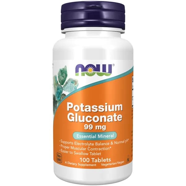 NOW Potassium Gluconate 99 mg, Калий Глюконат, 100 таблеток