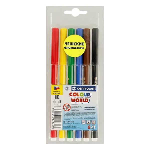 Фломастеры Centropen "Colour World", 6 цветов, диаметр 2 мм (7550/6)