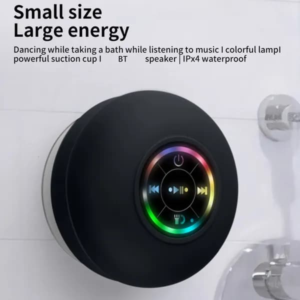 Портативная Bluetooth-колонка с LED-подсветкой и присоской, водонепроницаемая
