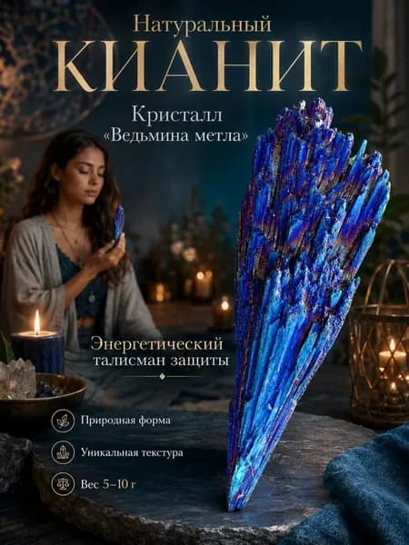 Натуральный кристалл кнанит форма Ведьмина метла, уникальная текстура, минерал для медитации и энергетики