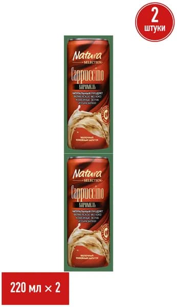 Молочно-кофейный напиток Natura Selection Cappuccino карамель 2,4% 220 мл, набор: 2 штуки