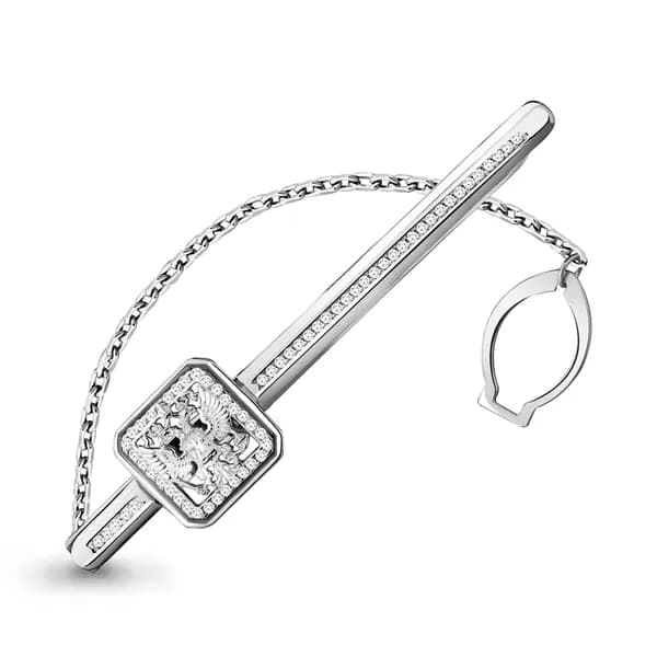 Серебряный зажим для галстука DIAMANT-ONLINE с фианитом 925 пробы