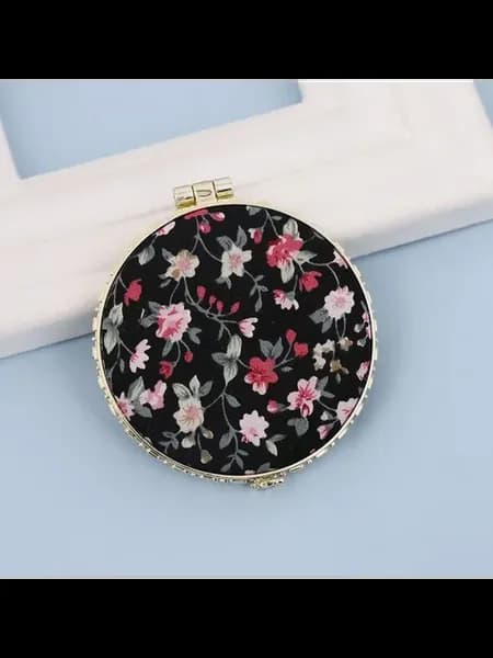 Винтажное мини-зеркало Round-Black с цветочным принтом