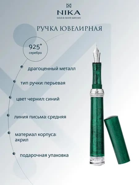 Ручка перьевая из серебра 925 пробы и акрила с фианитами LIPS KIT
