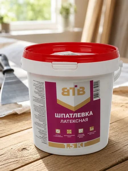 ВТВ, Шпатлевка латексная для стен и потолка, белая, 1.5 кг