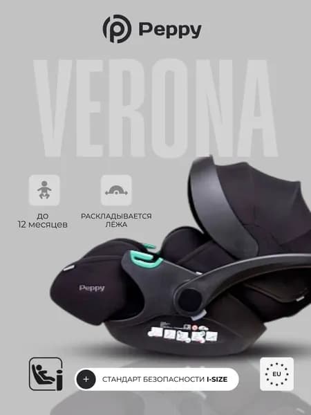 Автолюлька Peppy Verona I-Size 40-84 см + База Isofix поворотная на 360* (КОМПЛЕКТ)