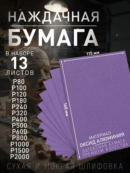Наждачная бумага набор 13штук. 140х115. Р80 Р100 Р120 Р180 Р240 Р320 Р400 Р500 Р600 Р800 Р1000 P1500 P2000, шкурка шлифовальная.