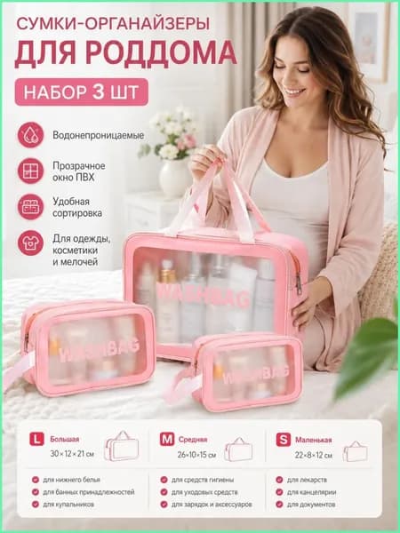 Сумки в роддом прозрачные для беременных набор 3 шт. без наполнения для мамы и малыша