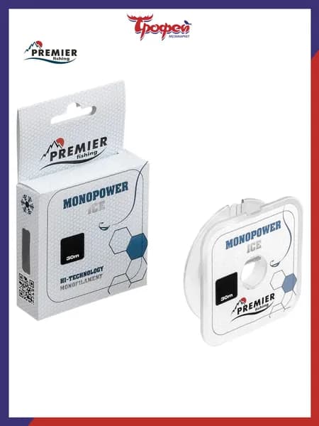 PREMIER FISHING Леска для рыбалки MONOPOWER ICE 0,08mm/30m Clear Nylon для фидера, спиннинга