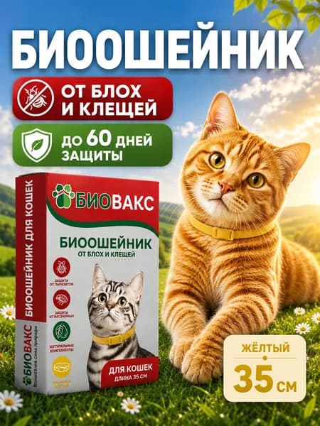 БиоВакс Ошейник для кошек от блох и клещей 35см, желтый