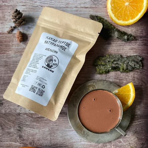 Горький шоколад 100% без сахара / Какао натуральное со вкусом Апельсина / Green cacao 100 г