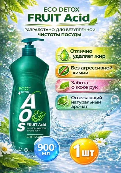 Средство для мытья посуды Aos (Аос) Фруктовые кислоты, 900 мл х 1шт
